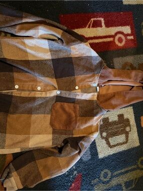 SHEIN Brown Plaid Hooded Shirt Jacket